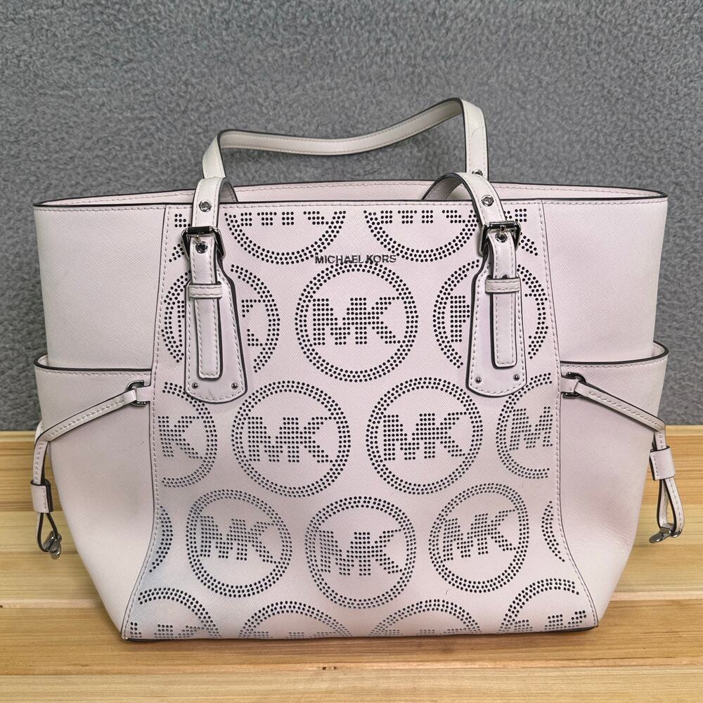 Michael Kors Voyager‎ Tote Bag Optic White Leather NWT MK Logo Shoulder Handbag